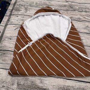 Copper Pearl Brown and White Striped Hooded Towel 30” square